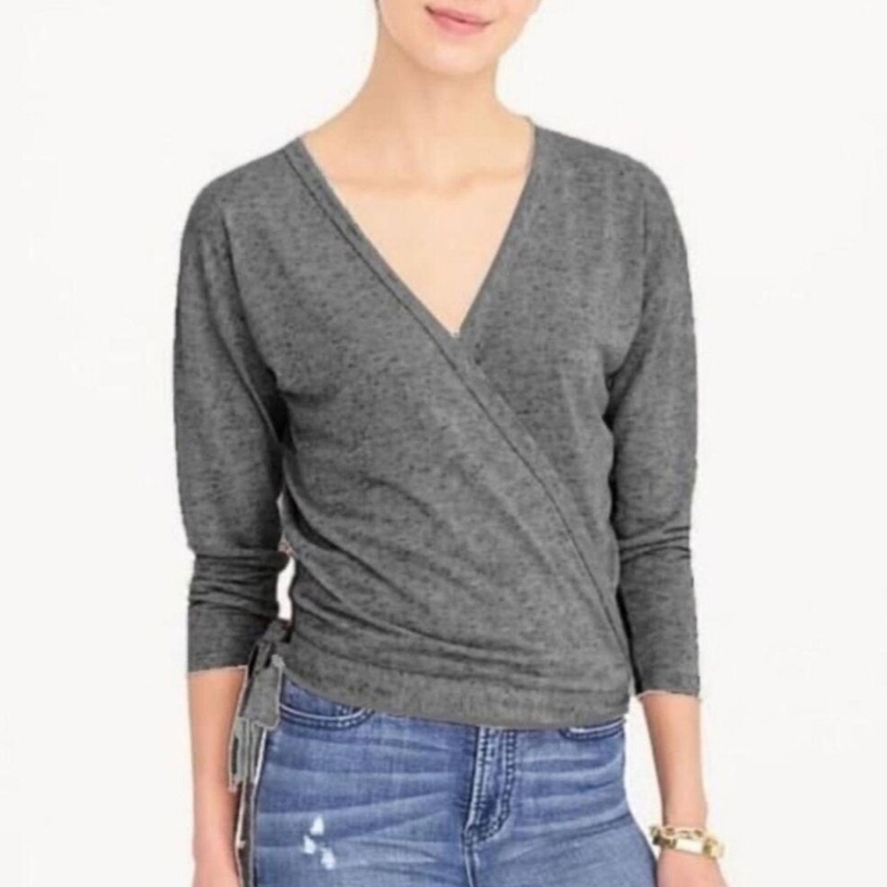 J.Crew Heathered Grey Surplice Wrap Top